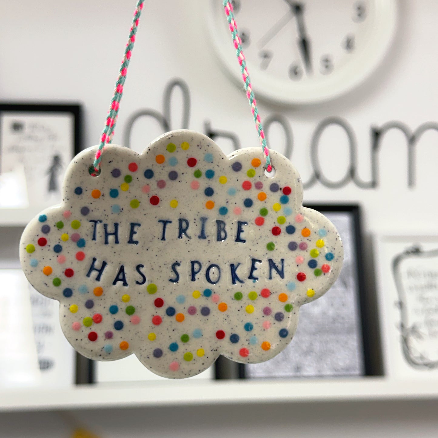THE TRIBE HAS SPOKEN Wall Art : One of a kind : Handmade Ceramic Ornament by Jo Kealley