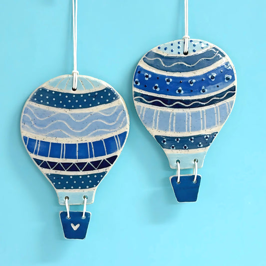Hello Little HOT AIR BALLOON : Handpainted Ceramic Wall Plaque Artwork by Jo Kealley