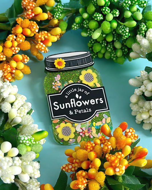 A LITTLE JAR OF : SUNFLOWERS & PETALS : Handmade Resin & Acrylic BROOCH