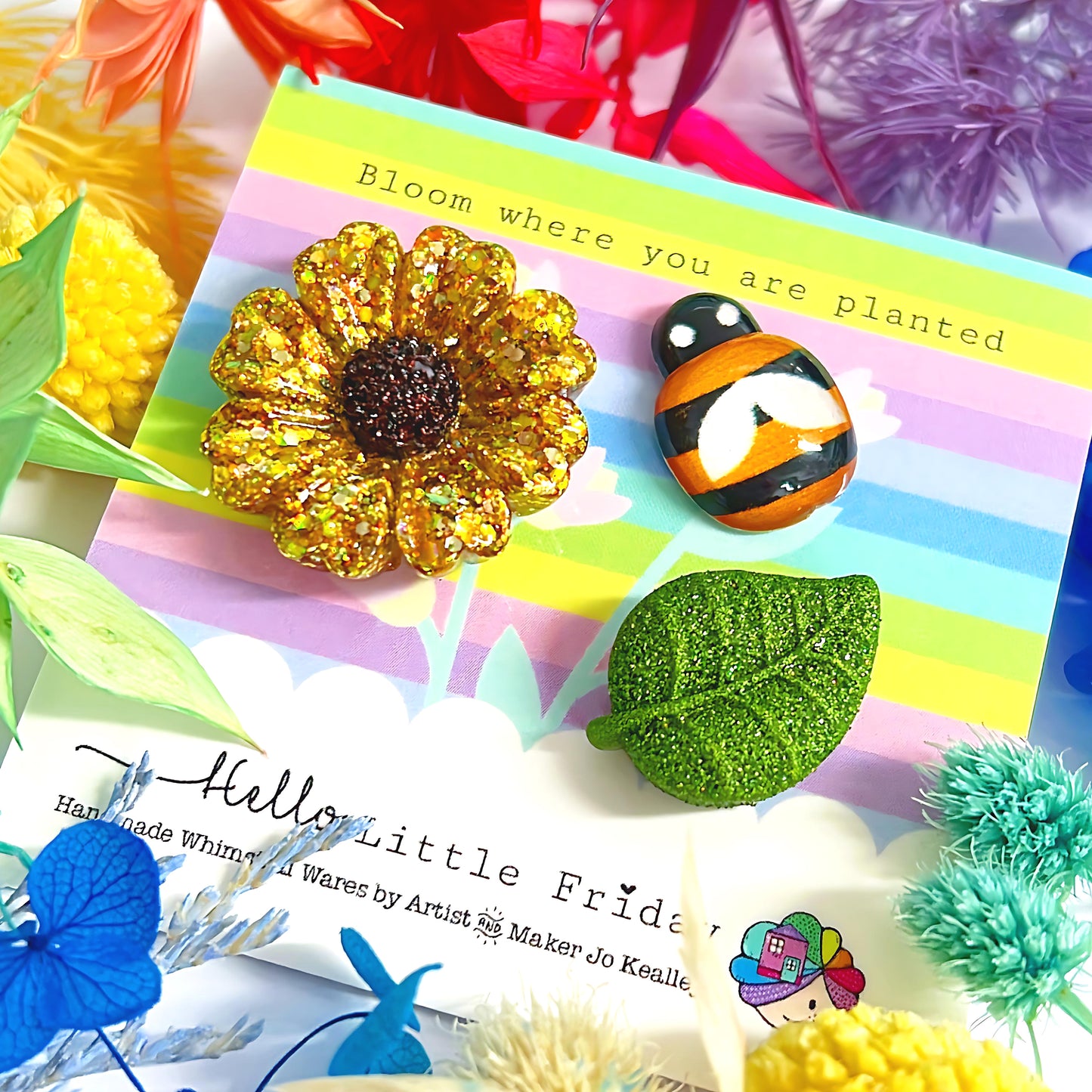 BLOOM WHERE YOU ARE PLANTED : Handmade Resin & Acrylic BROOCH SET