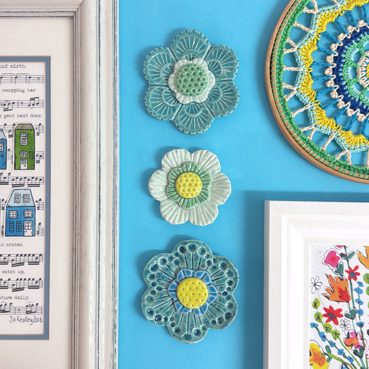 Mint Green 💚 & Teal WALLFLOWERS Wall Art : Choose your design : Handmade Ceramic Ornaments by Jo Kealley