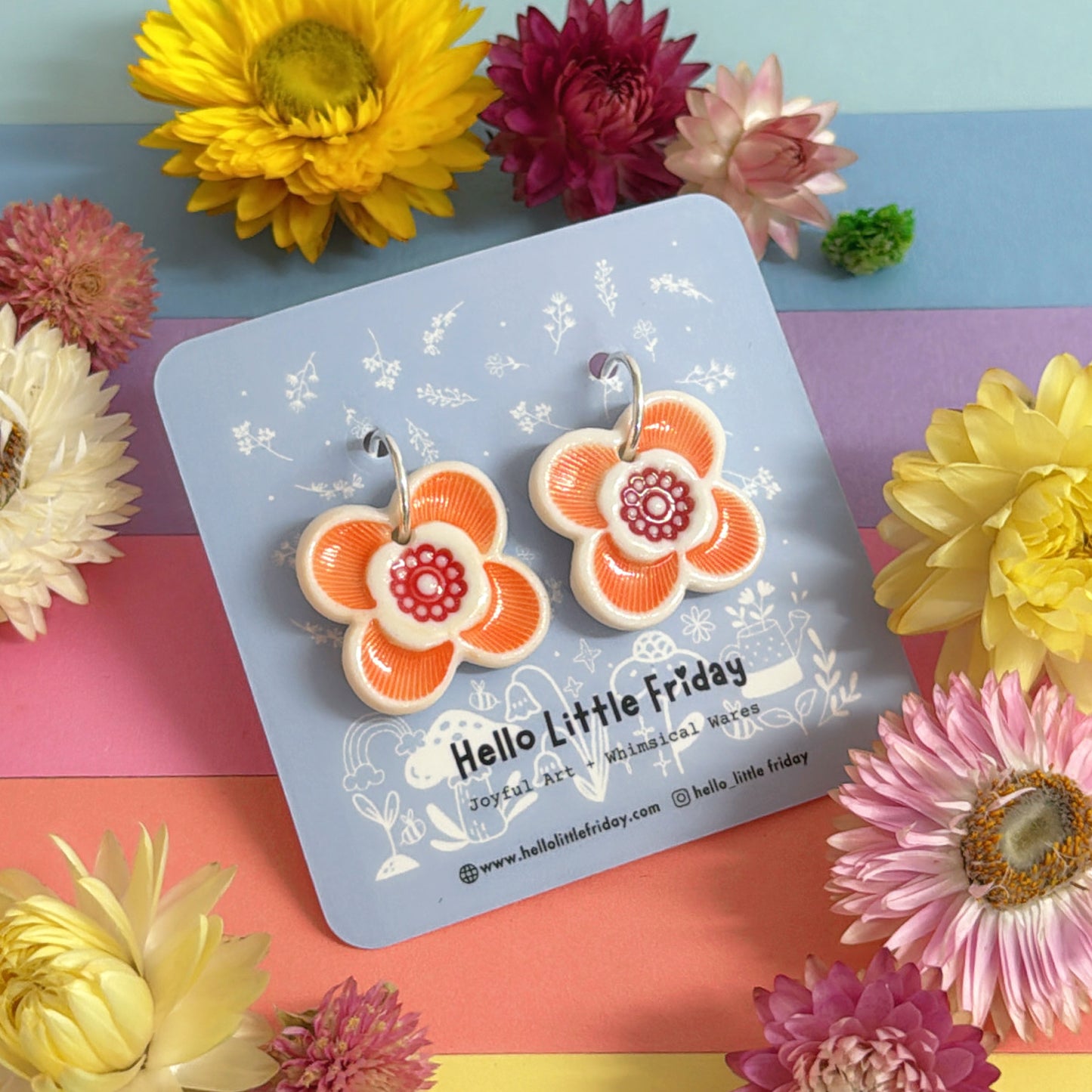 RAINBOW FIELDS : 
LUCKY PETALS ~ Choose your colour : PORCELAIN Drop Earrings by Jo Kealley