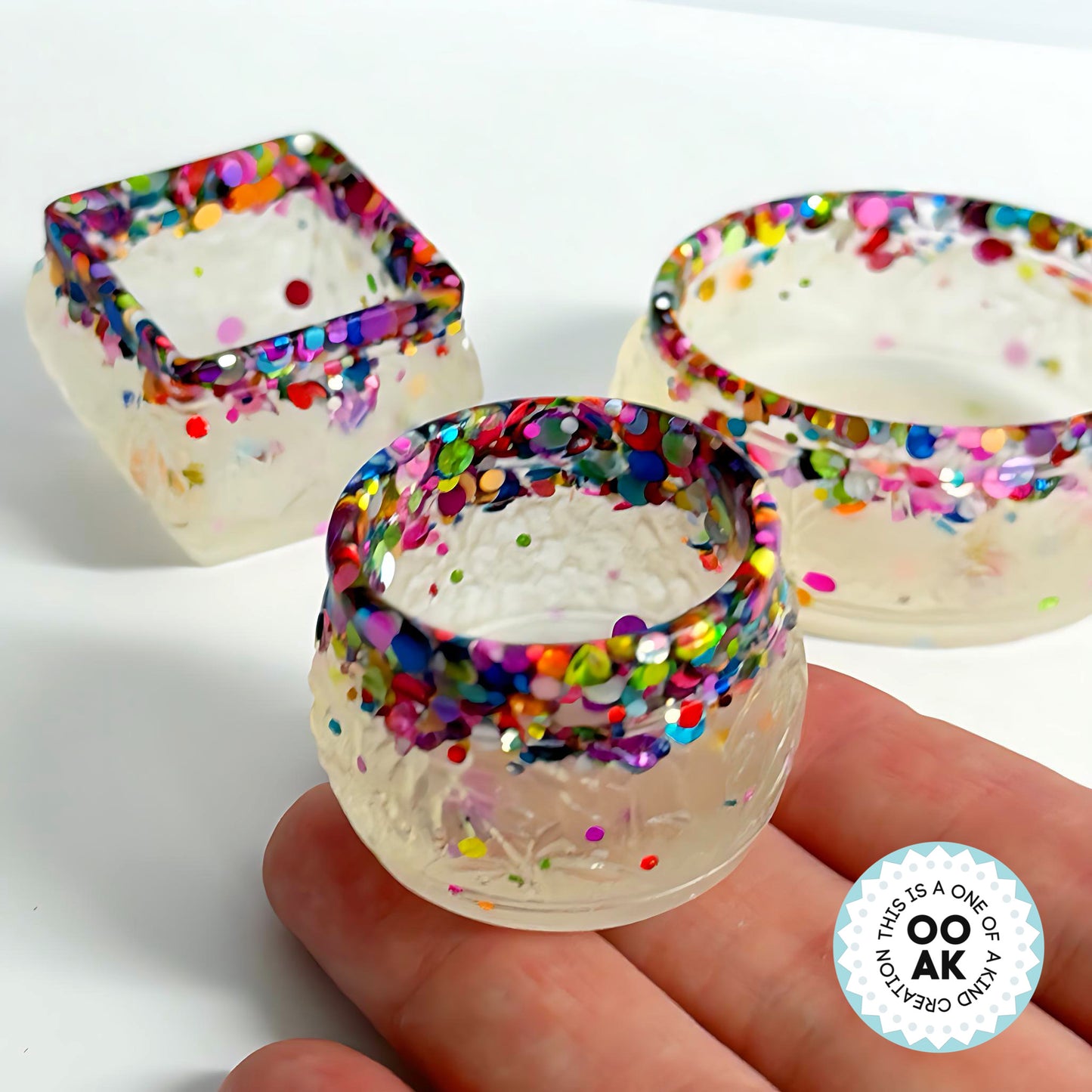 FROSTED RAINBOW EDGE TRINKETS - cast resin ring dishes