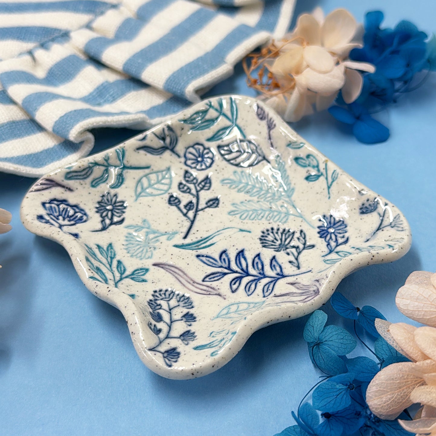 JO’S GARDEN 💙 Wave-edge Square Dish 🩵 Handmade Ceramic Treats & Tapas Dish by Jo Kealley