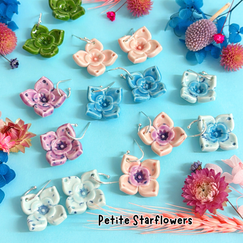 PETITE STARFLOWERS ~ Choose your colour : PORCELAIN Drop Earrings by Jo Kealley