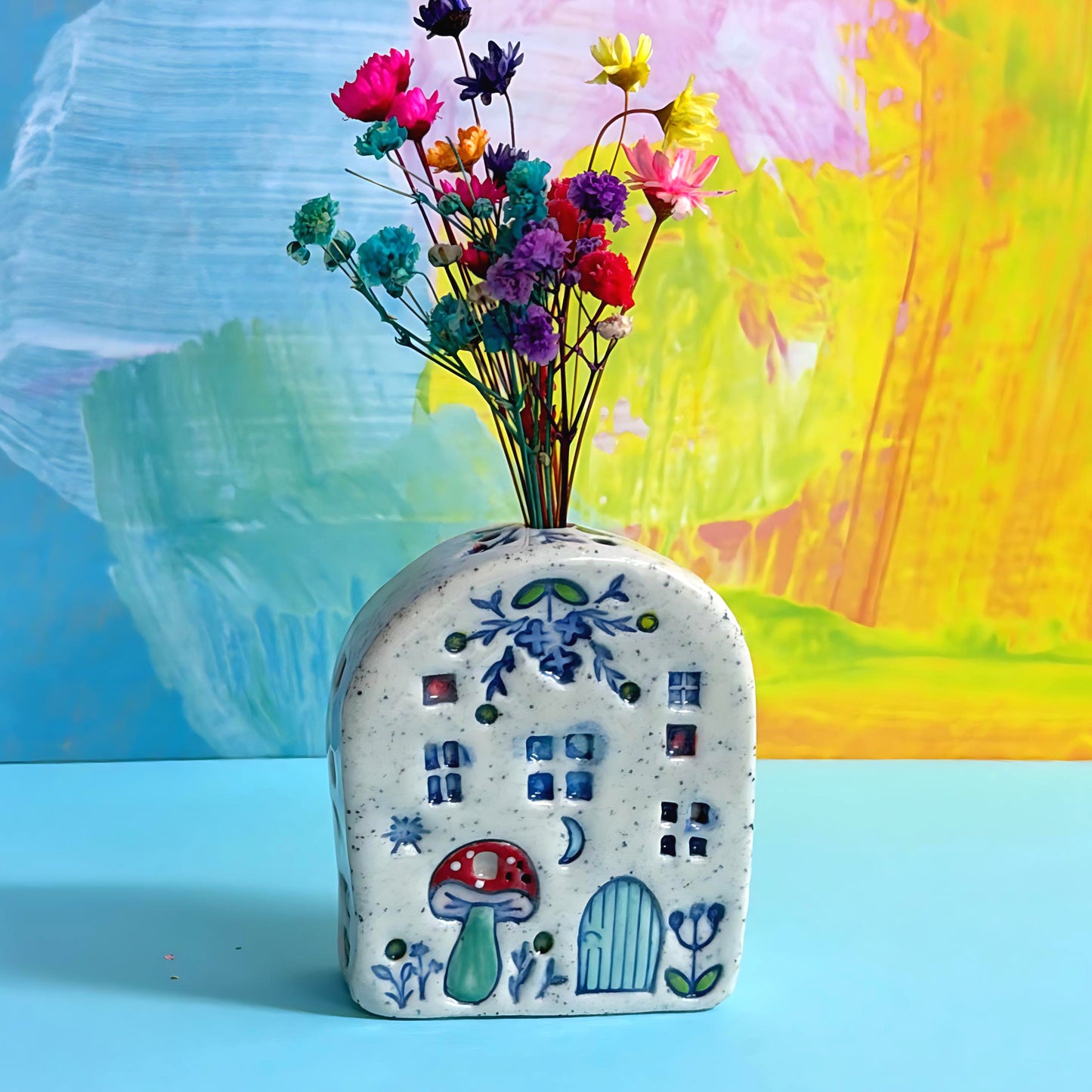 Hello Little FAERIE HOME Vase : 14 : Handpainted Ceramic Home Vase by Jo Kealley