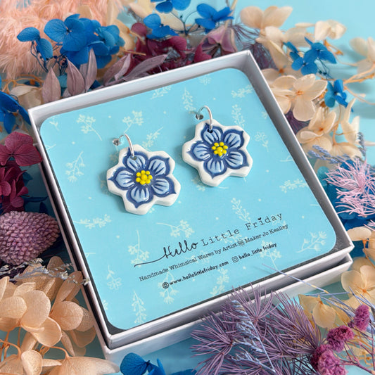 BUTTERCUPS Sky blue & Cornflower ~ PORCELAIN Drop Earrings Handmade by Jo Kealley