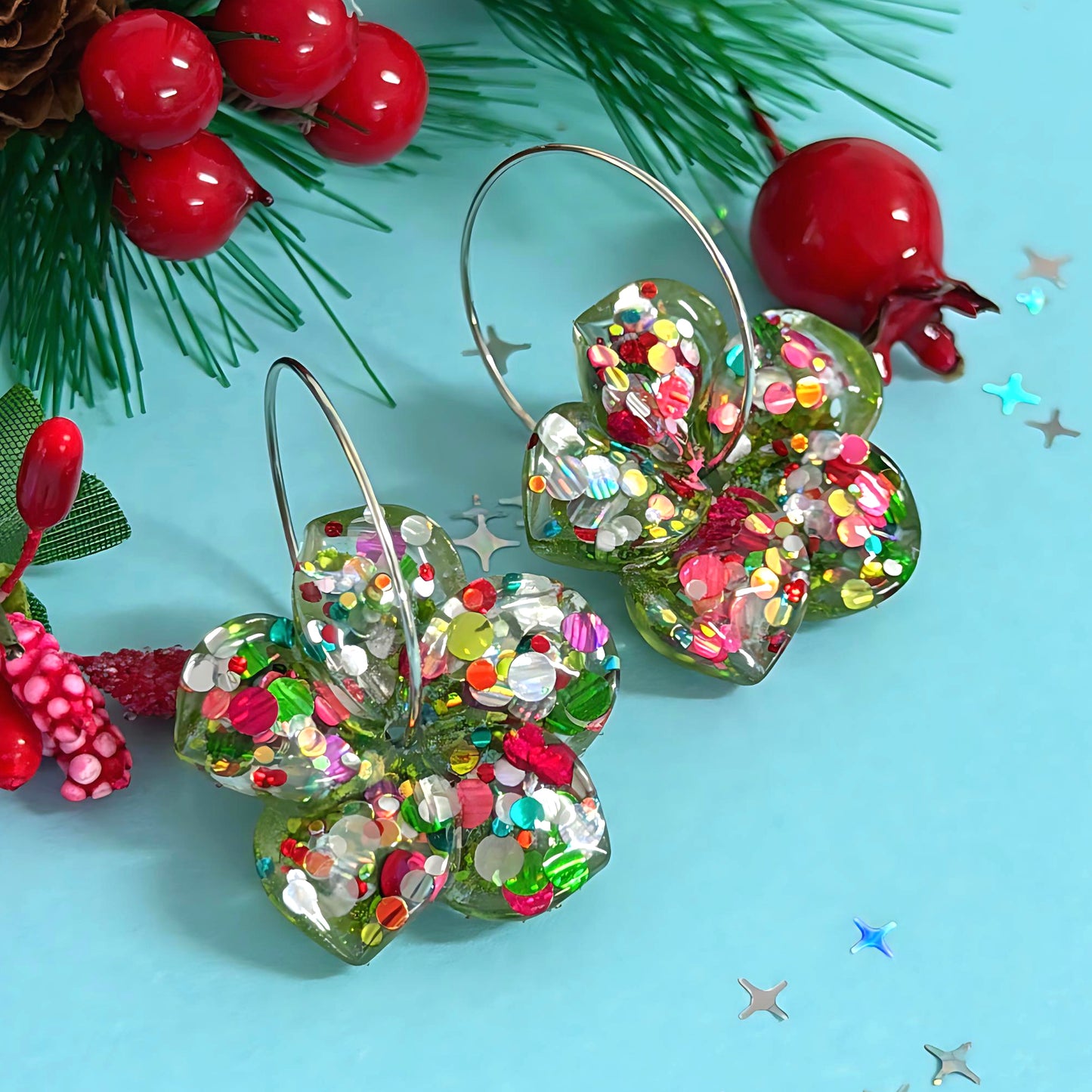 FESTIVE FRANGIPANI SPINNERS : Choose your colour : Handmade Resin DROP Earrings