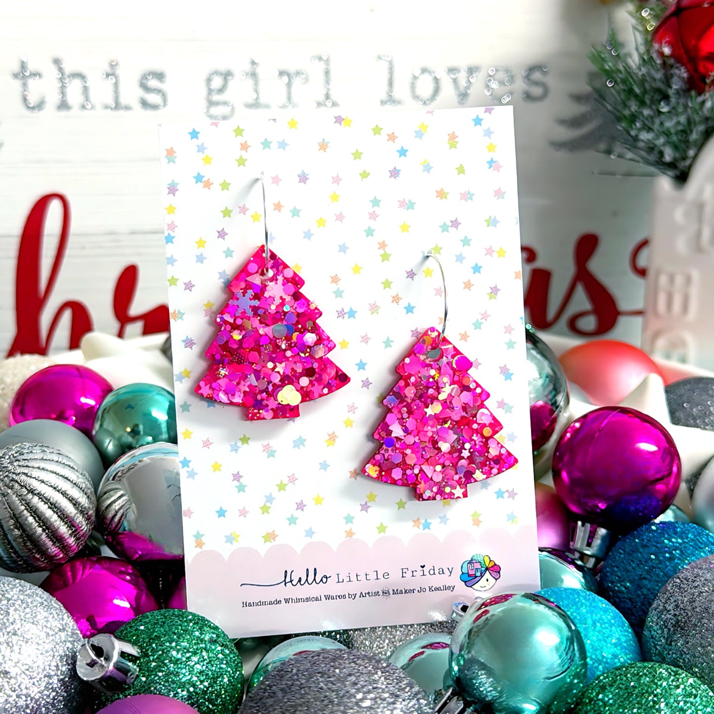 MERRY PINK-MAS CHRISTMAS TREES : Handmade Resin DROP Earrings