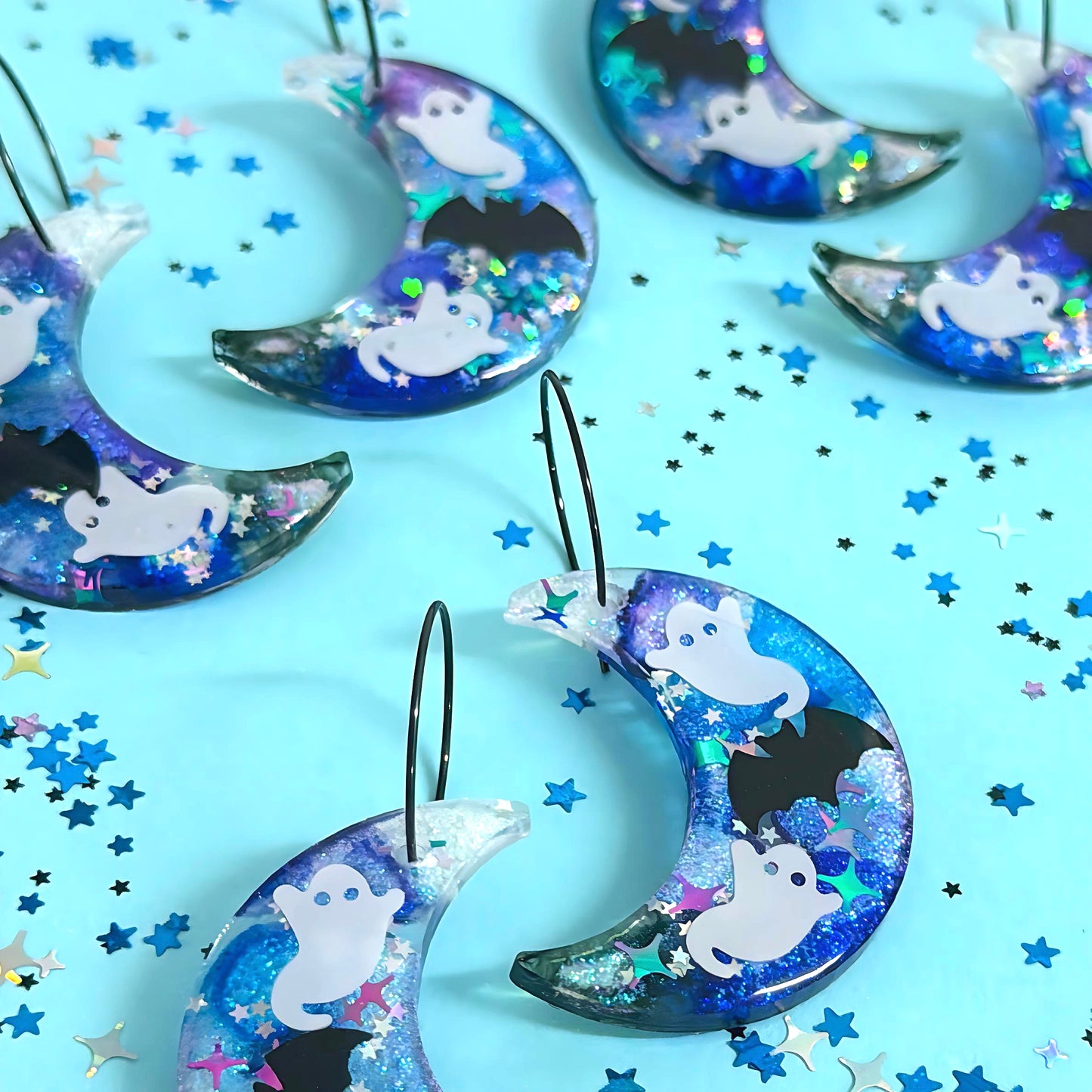 SPOOKY OPAL MOON : Handmade Resin DROP Earrings