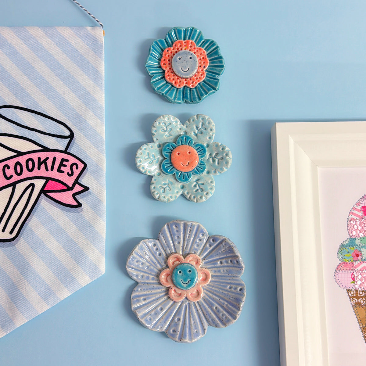 Petal Pink Teal Lavender & Baby Blue WALLFLOWERS Wall Art : Choose your design : Handmade Ceramic Ornaments by Jo Kealley