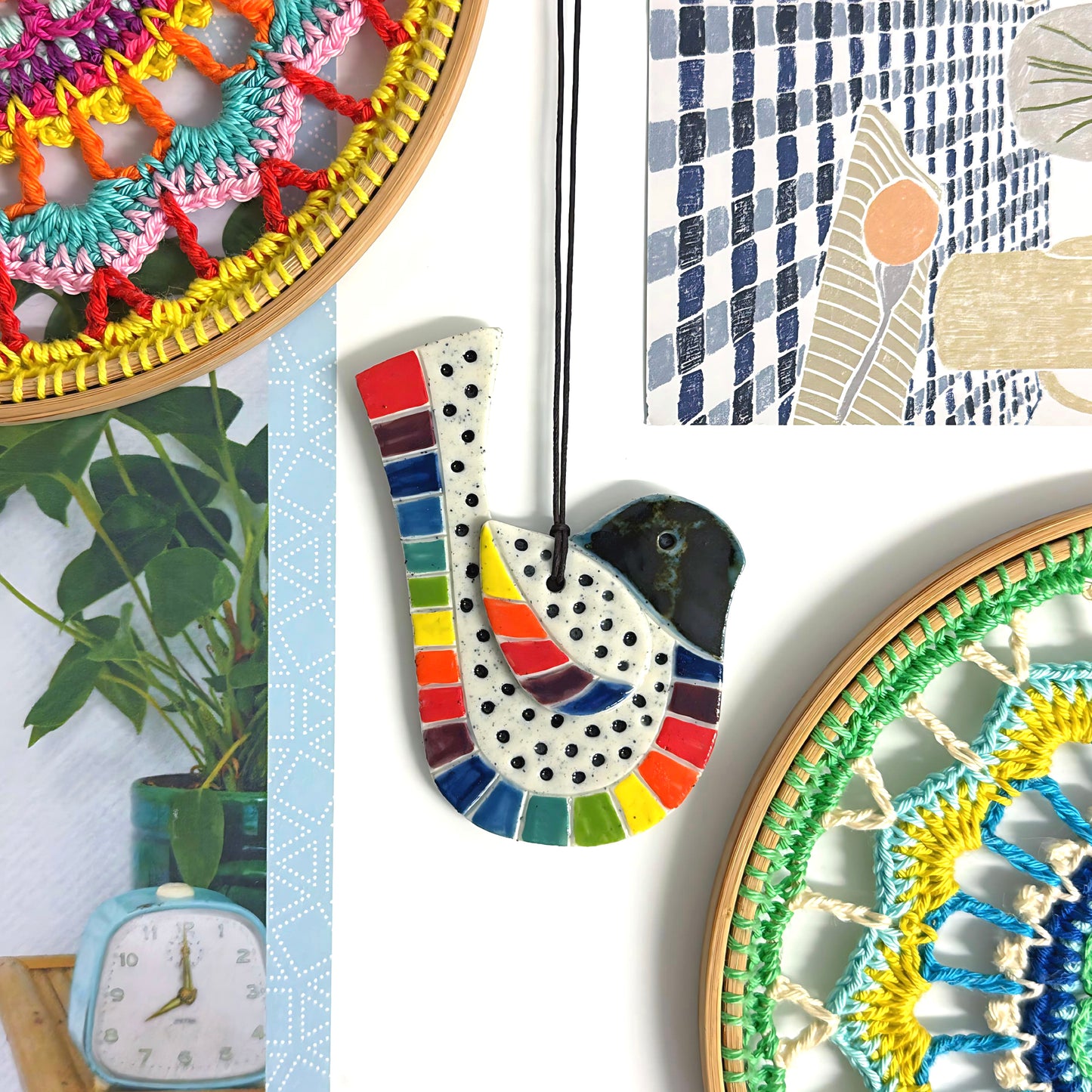 Hello Little BIRDIE ORNAMENTS : Choose your design : Handpainted Ceramic Wall Art by Jo Kealley
