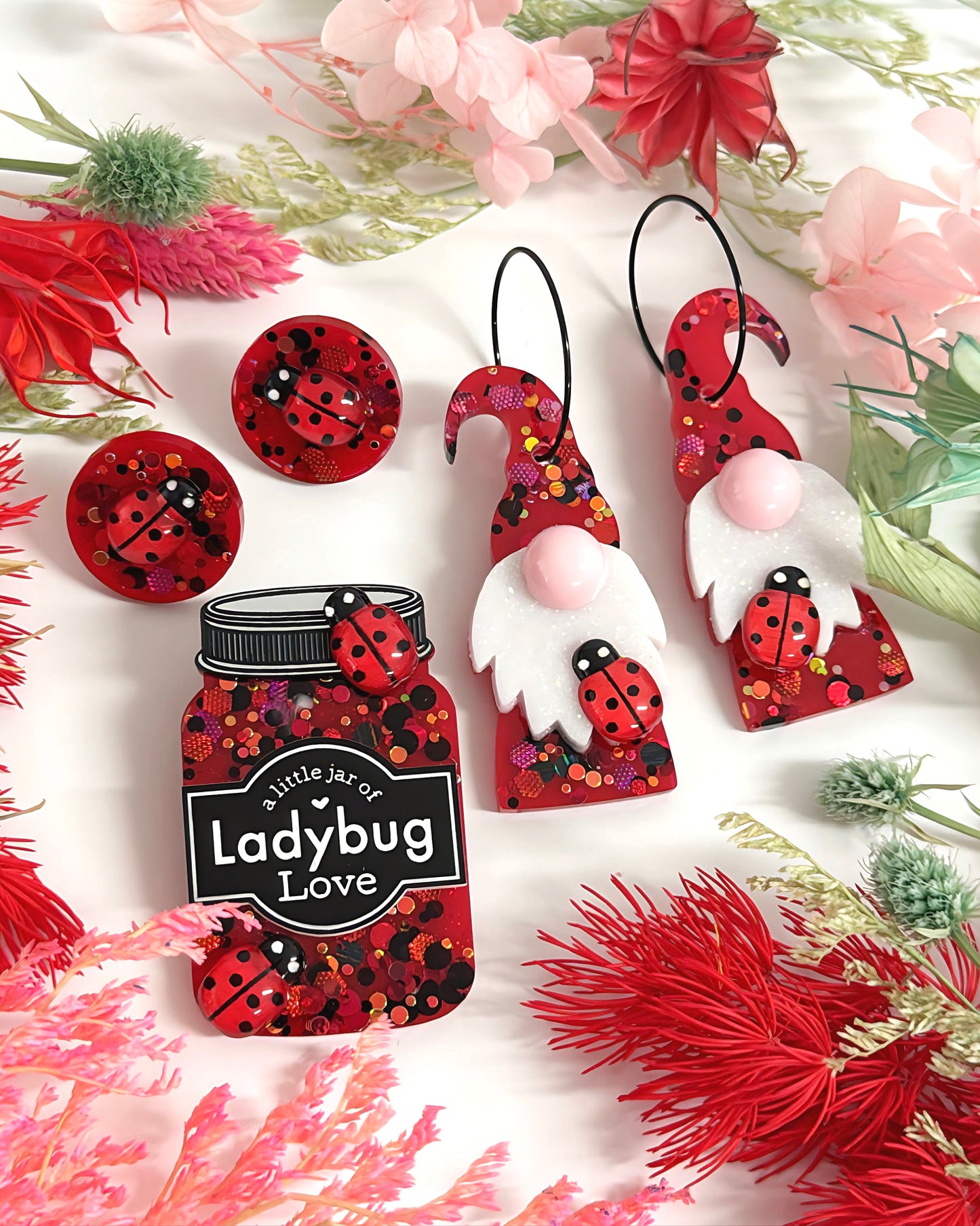 A LITTLE JAR OF : LADYBUG LOVE : Handmade Resin & Acrylic BROOCH