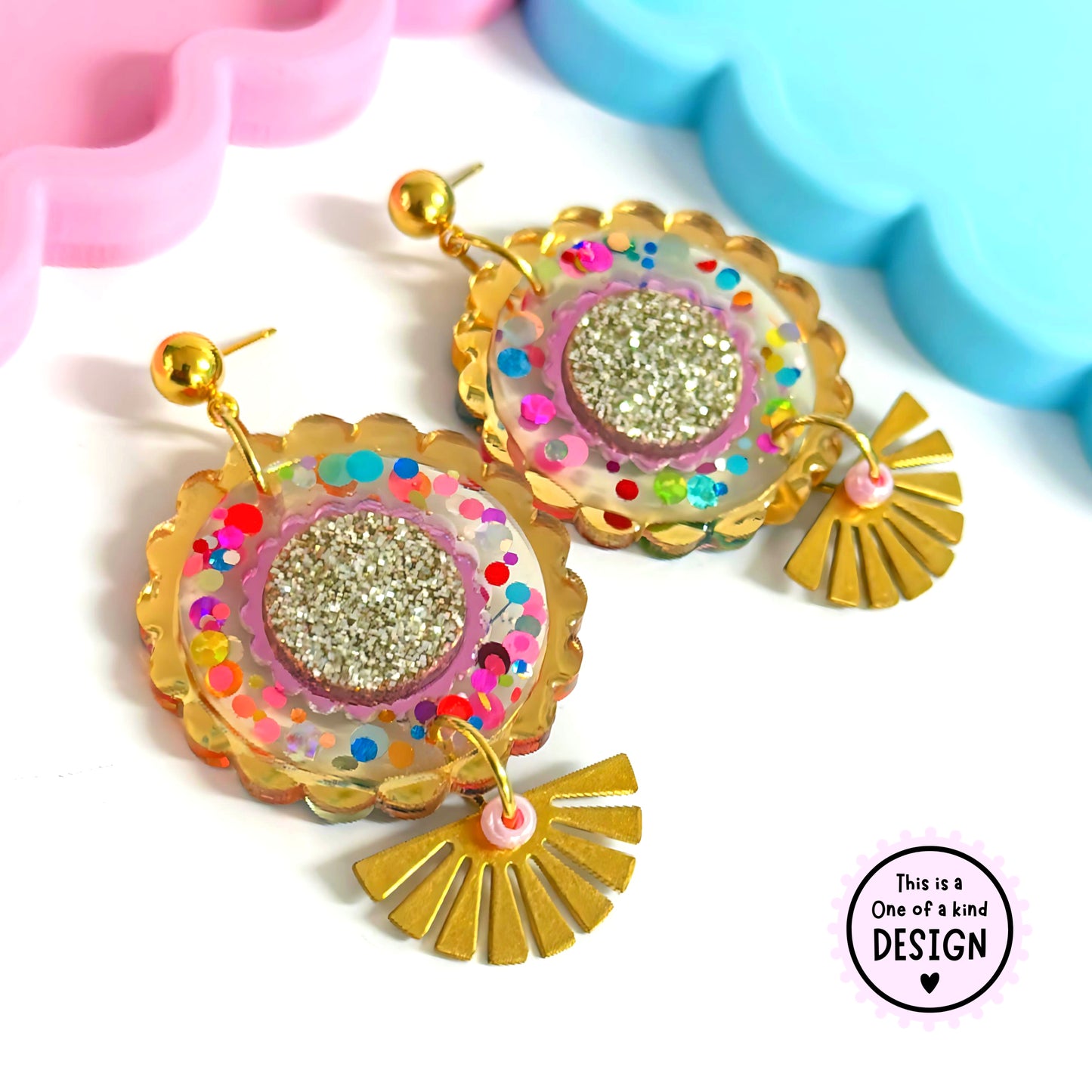 One of a kind : POLKA DOT RAINBOWS : Handmade Resin & Acrylic DROP Earrings