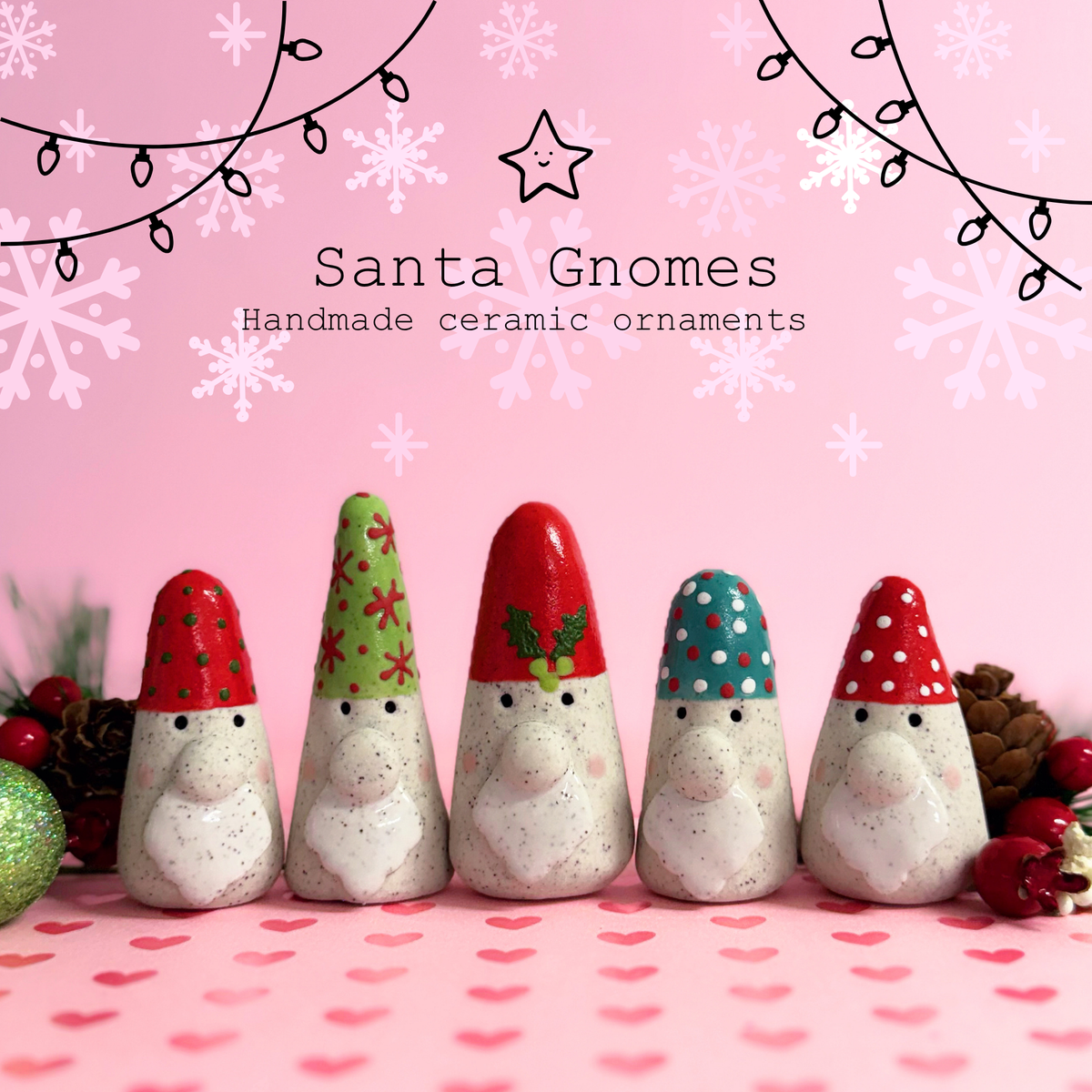 Hello Little Santa GNOMES : Choose your design : Handmade Ceramic Ornaments by Jo Kealley