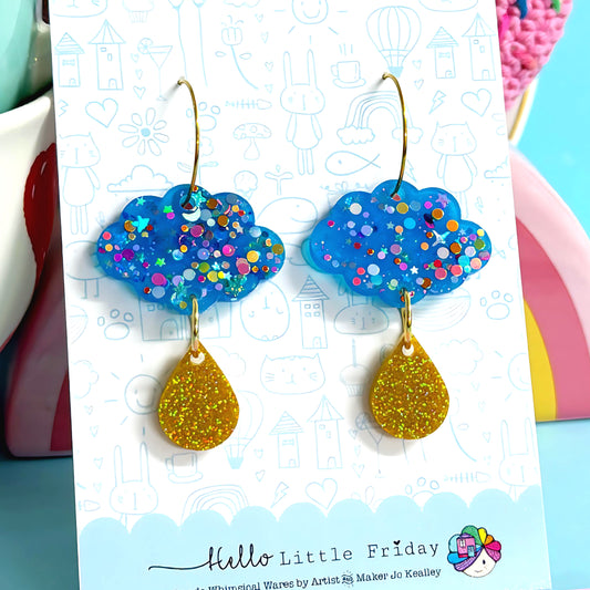 IT’S RAINING RAINBOWS : Celestial cloud : Handmade Resin & Acrylic DROP Earrings