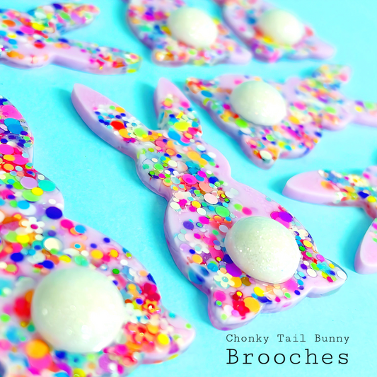 CHONKY TAIL BUNNY BROOCH : Daisy Rainbow Confetti : Handmade Resin BROOCH