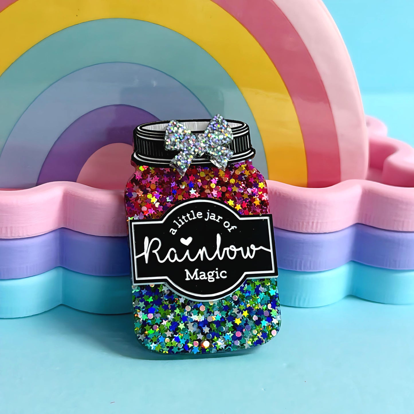 4 only - Limited Edition : A LITTLE JAR OF RAINBOW MAGIC : Handmade Resin & Acrylic BROOCH