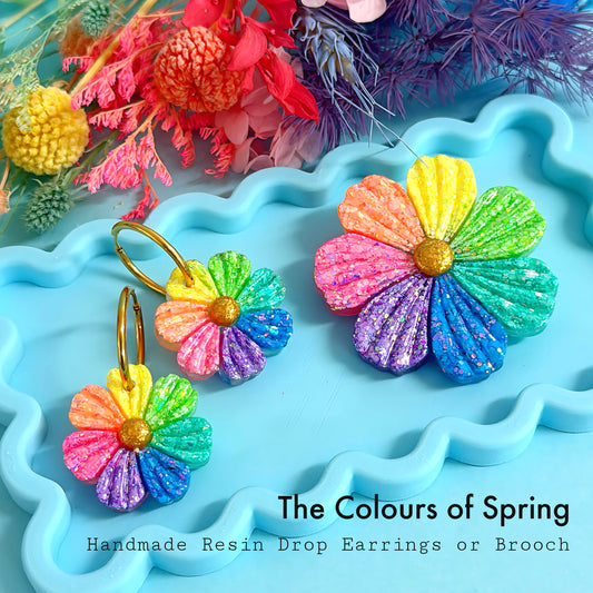 THE COLOURS OF SPRING : Pastel Iridescent Handmade Resin DROP Earrings or BROOCH