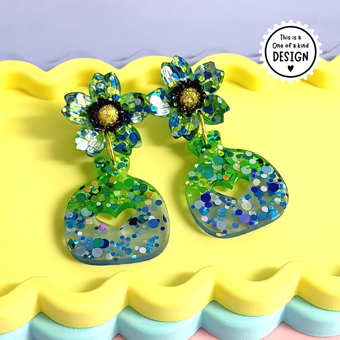 One of a Kind : BEAUTIFULBOUQUET : Handmade Resin DROP Earrings