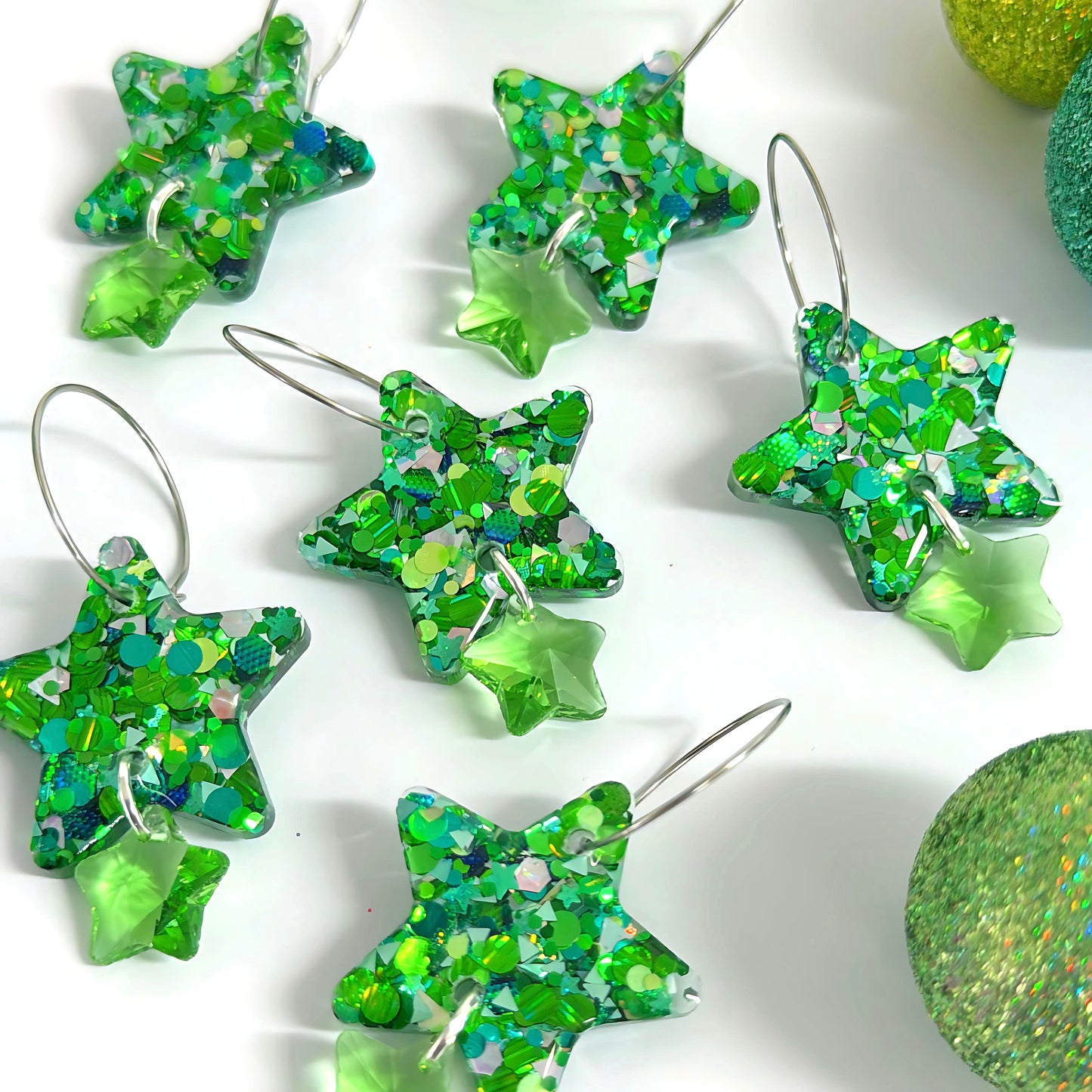 TWINKLING LIGHTS STARS with Swarovski Crystal drops : Handmade Resin DROP Earrings