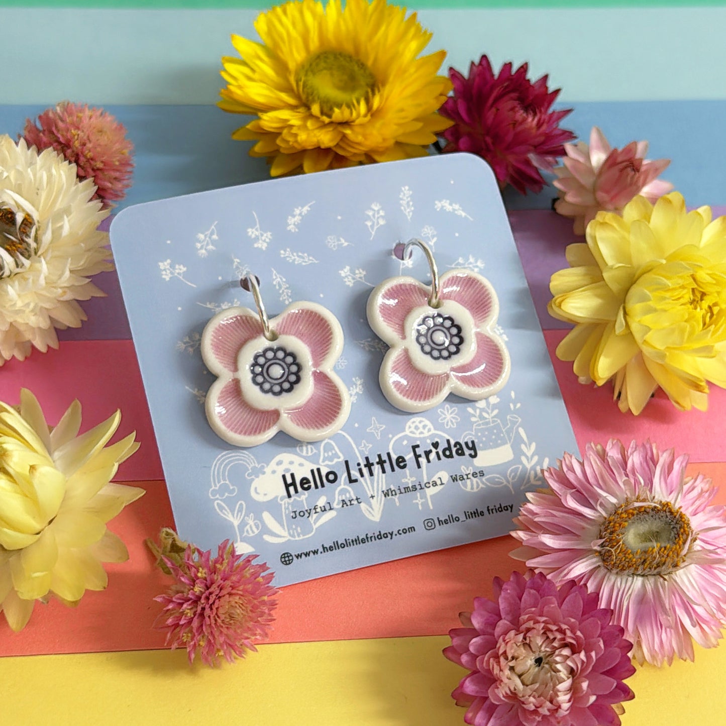 RAINBOW FIELDS : 
LUCKY PETALS ~ Choose your colour : PORCELAIN Drop Earrings by Jo Kealley