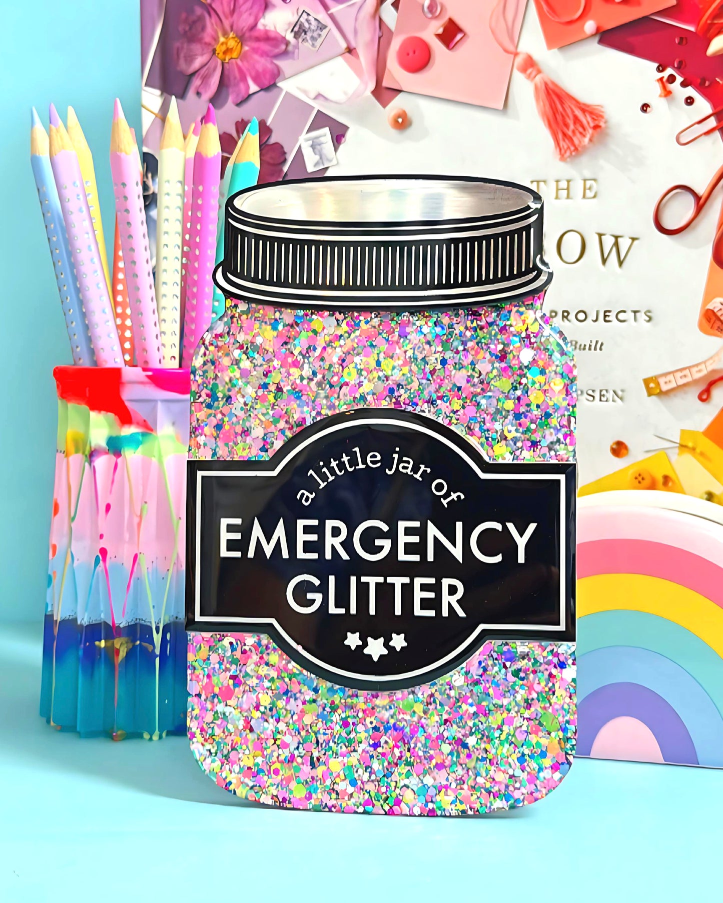 ONE OF A KIND WALL ART A LITTLE JAR OF : EMERGENCY GLITTER : Handmade Resin & Acrylic