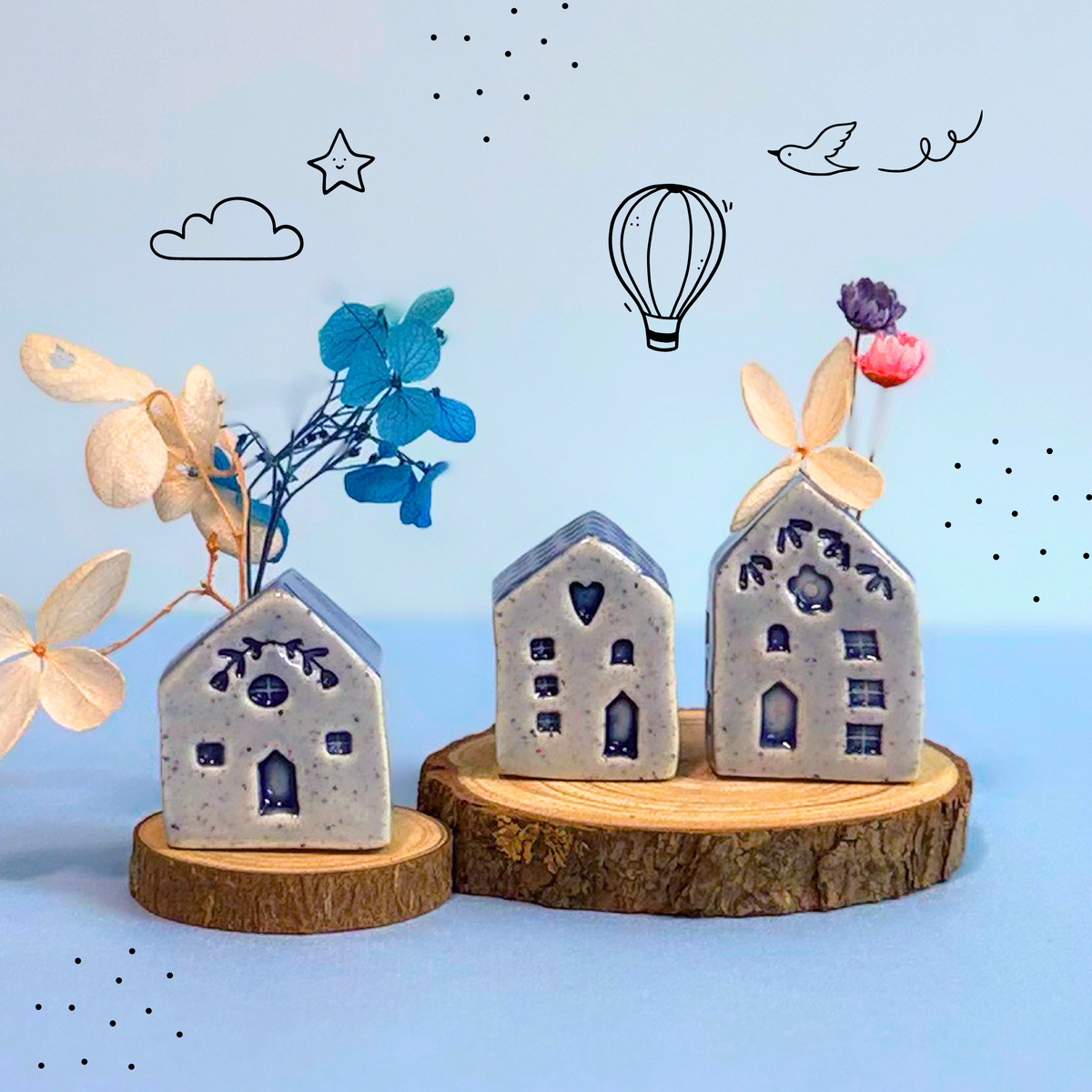 Hello Little HOMES Delft Blue 1 : Small : Choose your design : Handmade Ceramic Vases & Sculptures by Jo Kealley