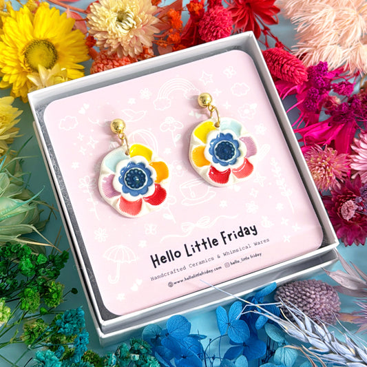 RAINBOW FIELDS : PEONIES ~ PORCELAIN Drop Earrings Handmade by Jo Kealley