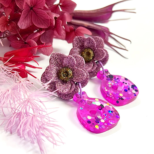 BEAUTIFUL BOUQUET : Lavender: Handmade Resin DROP Earrings