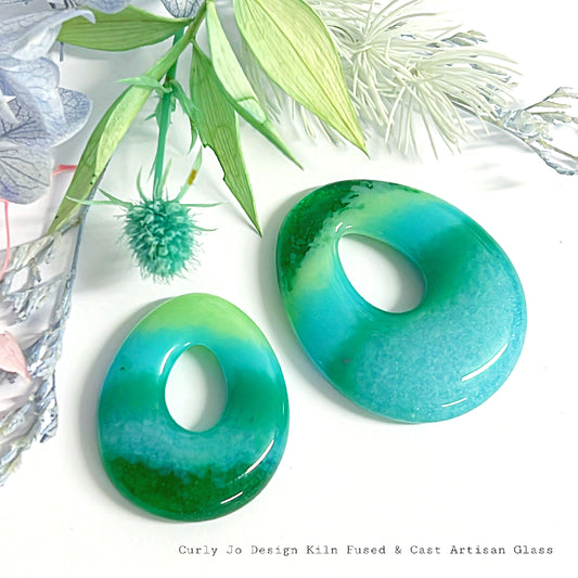 Green ombre teardrops - Handcrafted Artisan Glass Pendant : Kiln-cast Glass