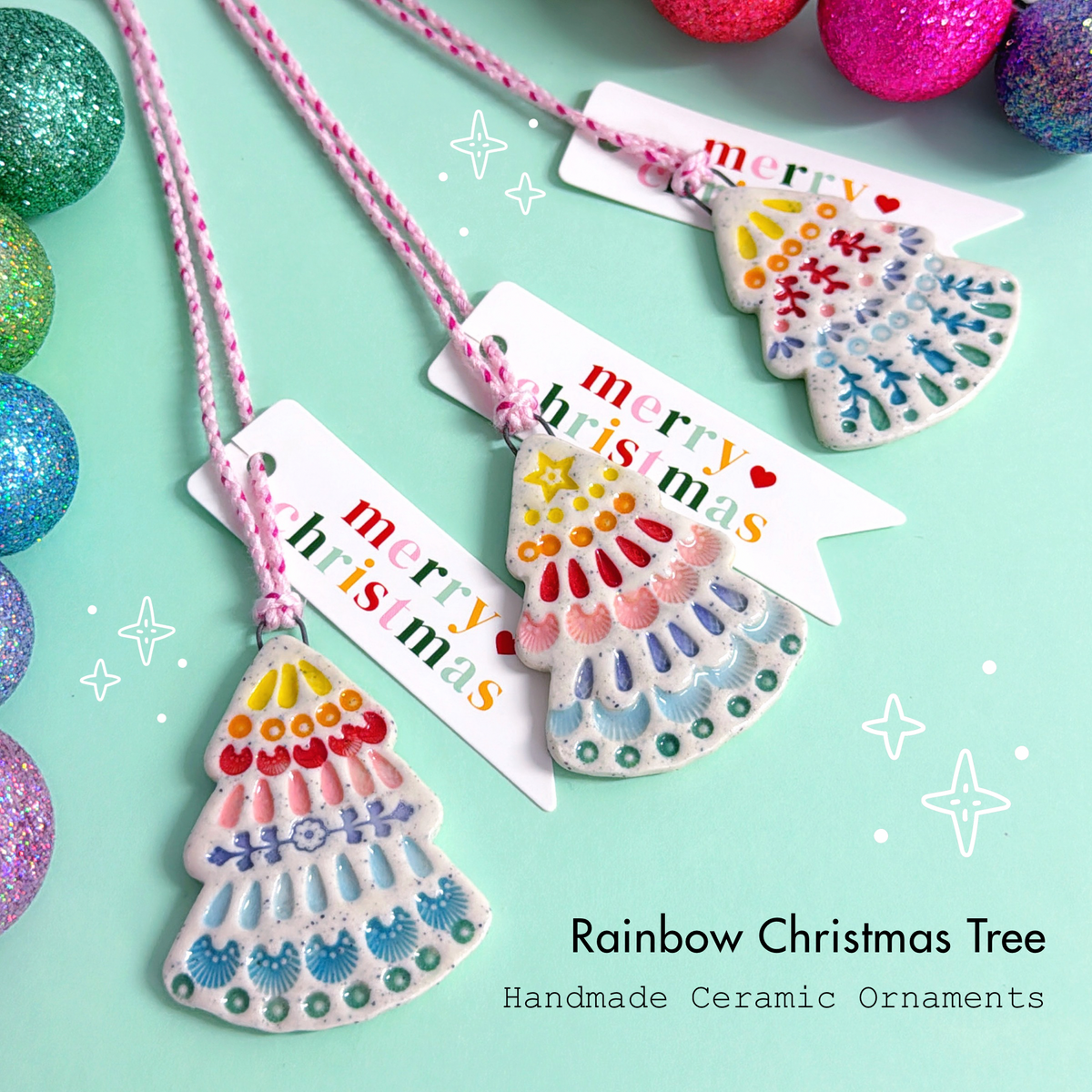 Rainbow Christmas Tree ~ Choose your design : Small Handmade Ceramic Christmas Ornaments by Jo Kealley