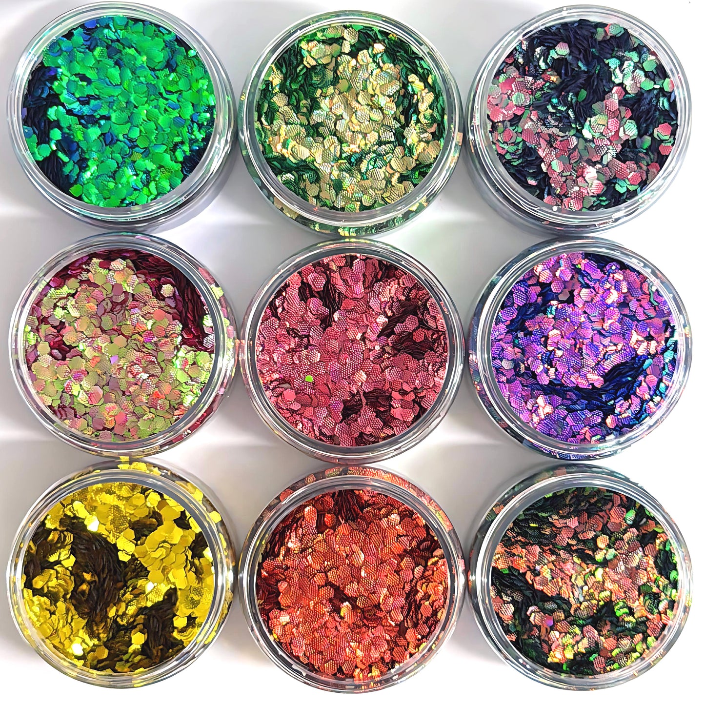 3mm HONEYCOMB HEX HIGH SHINE IRIDESCENT GLITTER : choose you colour : large black jar : Destash item