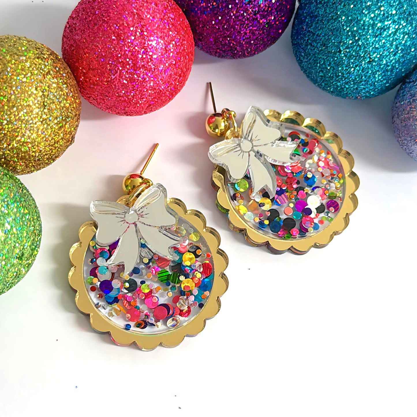 TWINKLING LIGHTS  : BAUBLES : Choose your colour : Handmade Resin & Acrylic Stud-top DROP Earrings