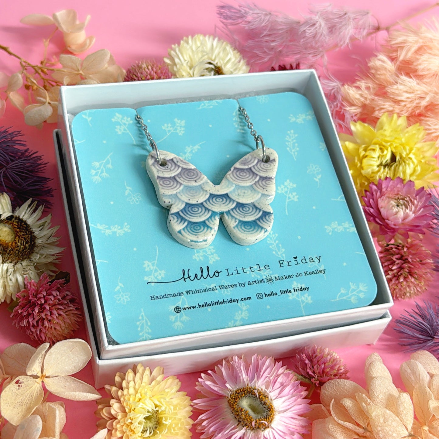 BUTTERFLY FLUTTERBY ~ One of a kind : Medium Ceramic Pendant by Jo Kealley