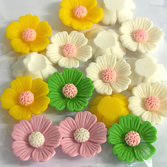 8 matching pairs of 22mm flat back Resin flowers SPRING components : Destash item
