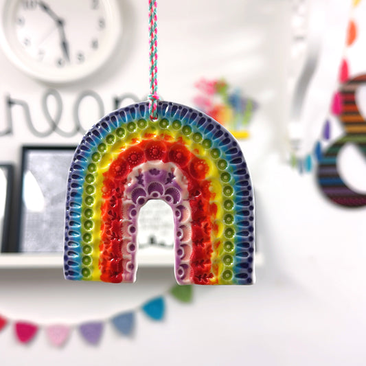 One of a kind RAINBOW TALISMAN Wall Art : Handmade Porcelain Ornament by Jo Kealley