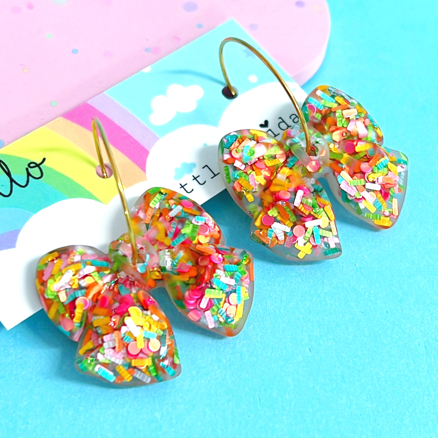 RAINBOW BOWS : Choose your colour & size : Handmade Resin DROP Earrings