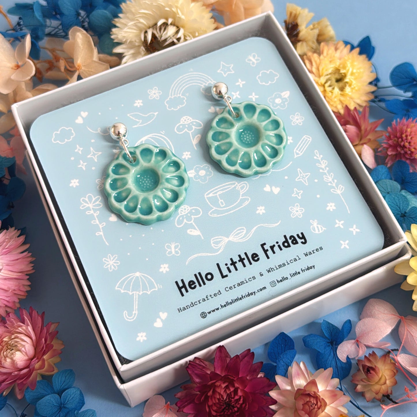 One of a kind : FORGET-ME-NOTS Jade Green ~ PORCELAIN Drop Earrings by Jo Kealley