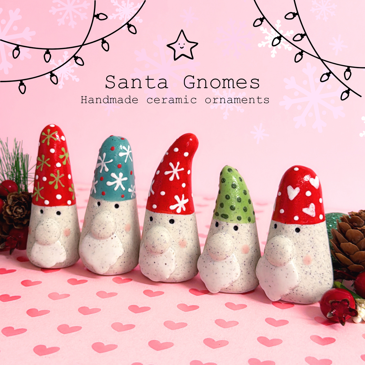 Hello Little Santa GNOMES : Choose your design : Handmade Ceramic Ornaments by Jo Kealley