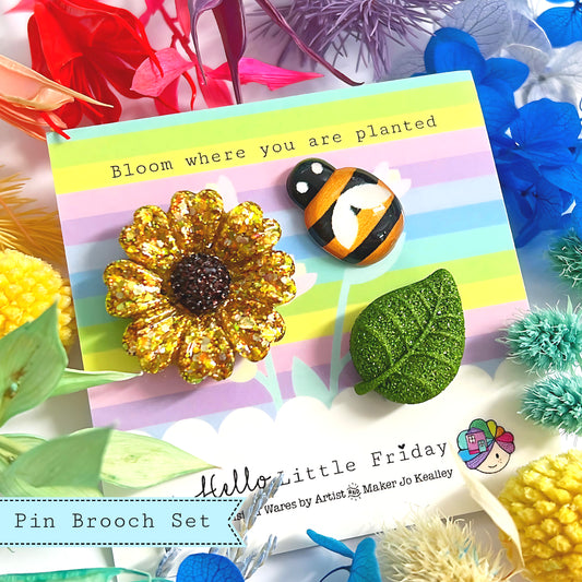 BLOOM WHERE YOU ARE PLANTED : Handmade Resin & Acrylic BROOCH SET