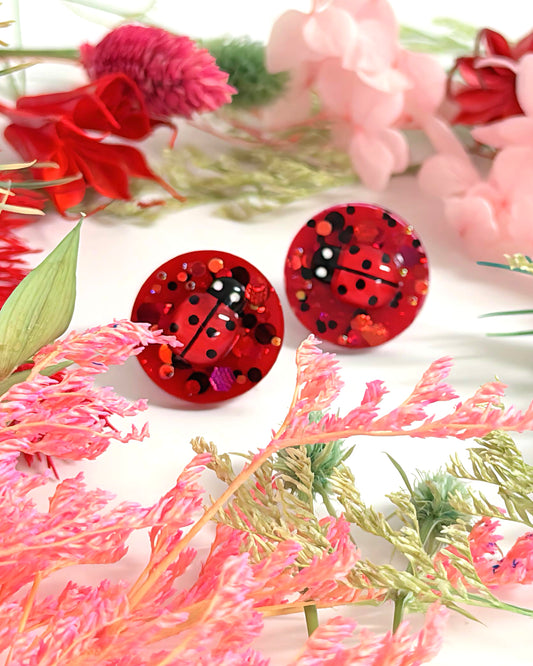 LADYBUG LOVE : Handmade Resin STUD Earrings