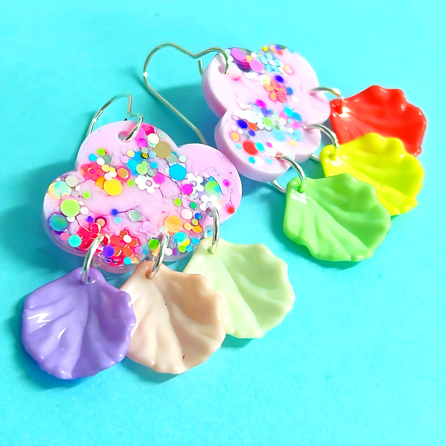 MARSHMALLOW PINK CONFETTI SPARKLE CLOUDS : Handmade Resin & Acrylic DROP Earrings