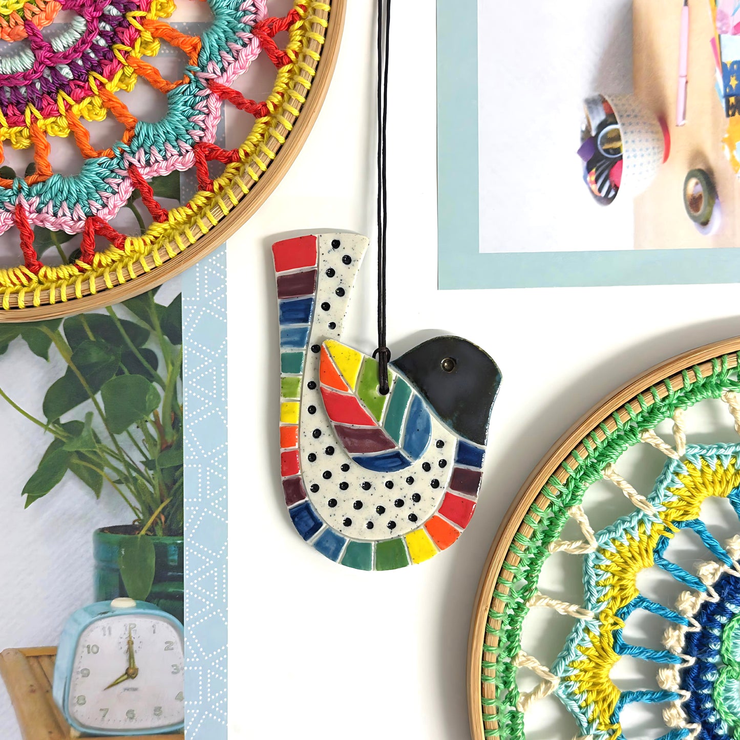 Hello Little BIRDIE ORNAMENTS : Choose your design : Handpainted Ceramic Wall Art by Jo Kealley