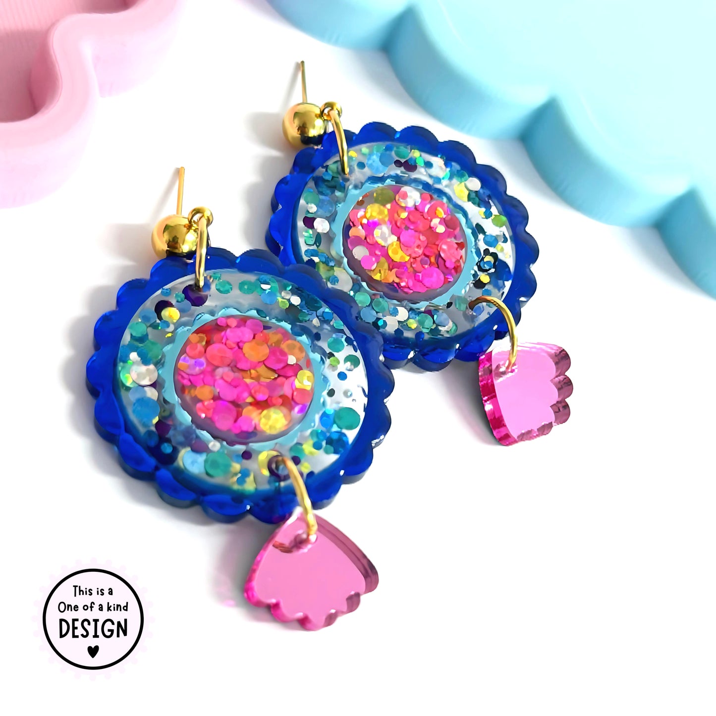 One of a kind : POLKA DOT RAINBOWS : Handmade Resin & Acrylic DROP Earrings