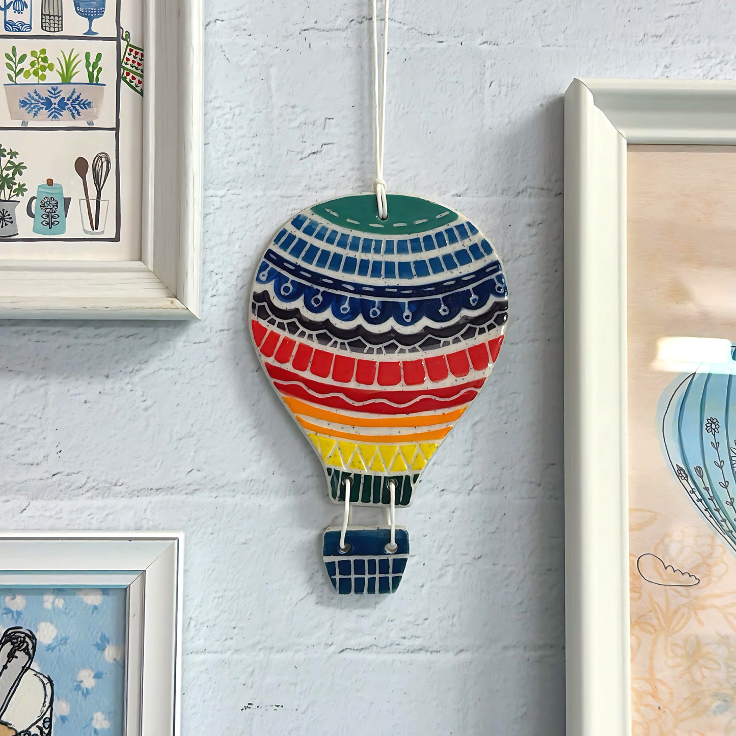 Hello Little HOT AIR BALLOON 6 : Handpainted Ceramic Wall Plaque Artwork by Jo Kealley
