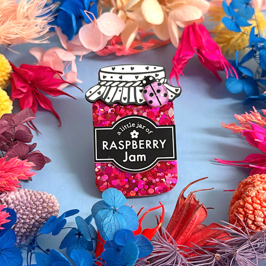 A LITTLE JAR OF : RASPBERRY JAM : Handmade Resin & Acrylic BROOCH
