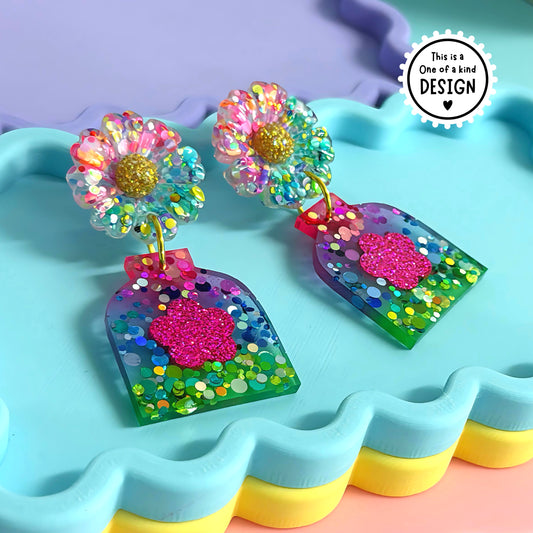 One of a Kind : BEAUTIFULBOUQUET : Handmade Resin DROP Earrings