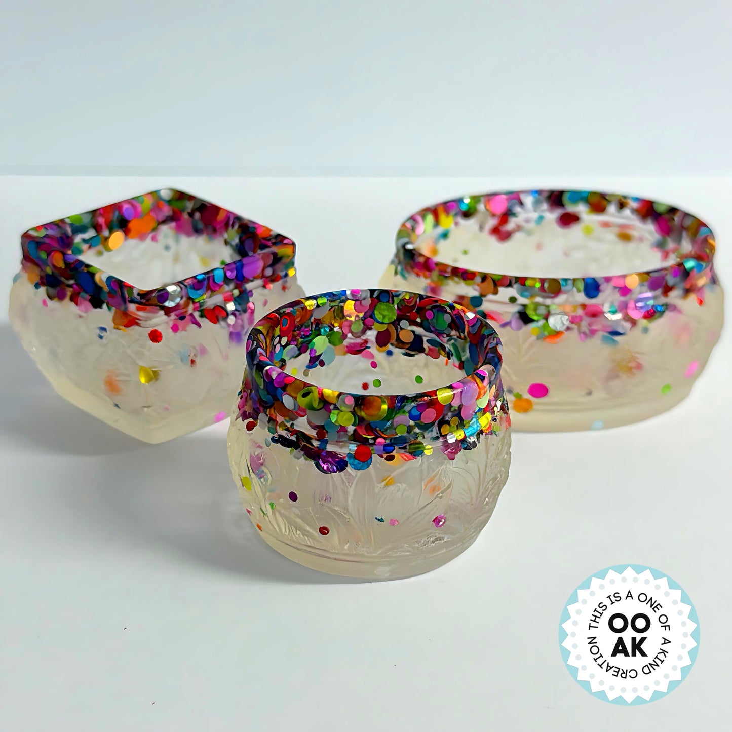 FROSTED RAINBOW EDGE TRINKETS - cast resin ring dishes