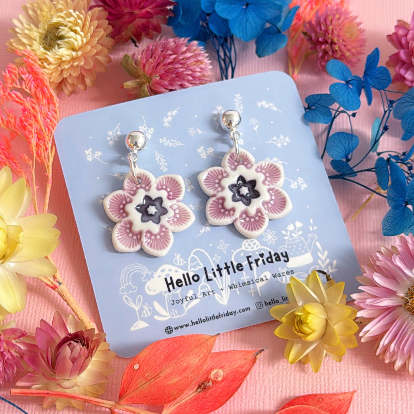 PETITE STARFLOWERS ~ Choose your colour : PORCELAIN Drop Earrings by Jo Kealley